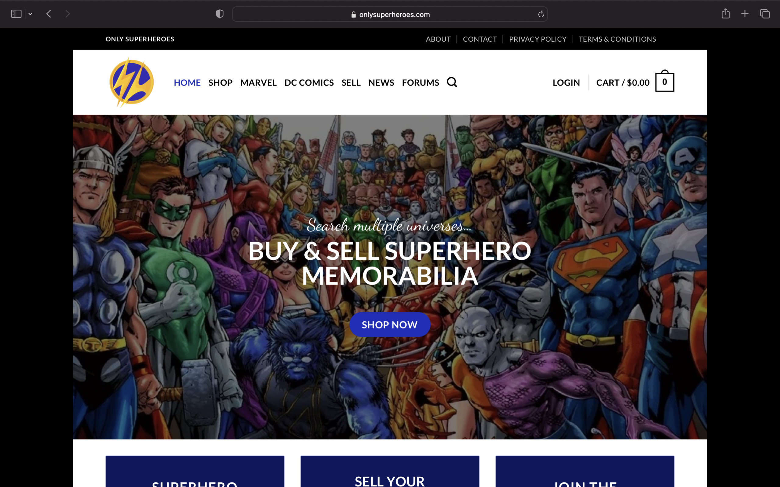 Only Super Heroes desktop website