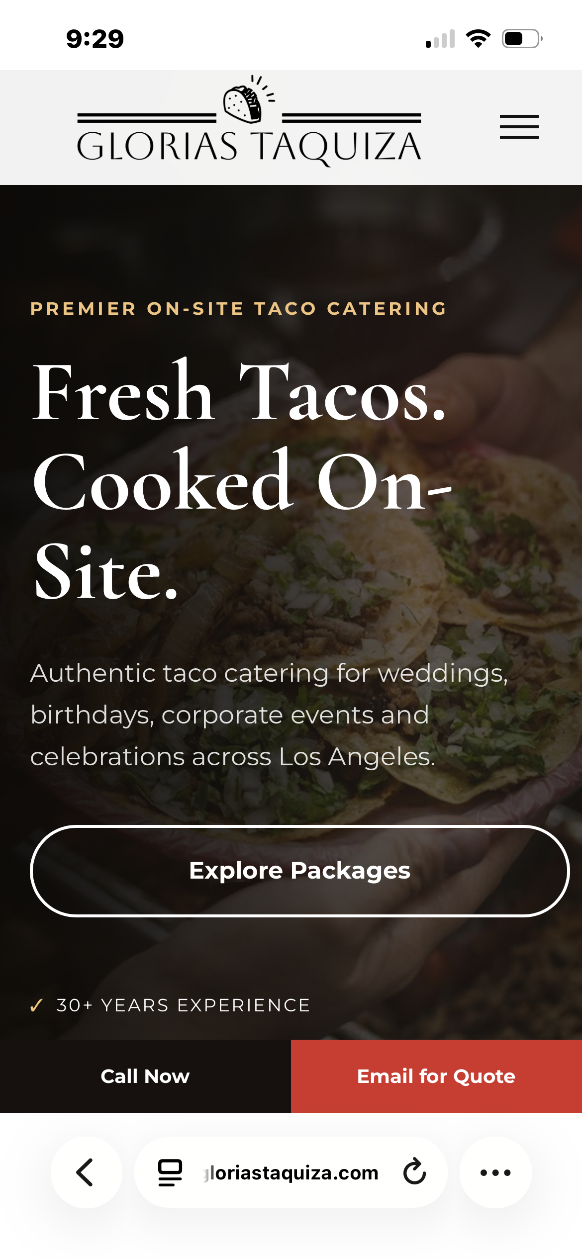 Gloria’s Taquiza mobile website