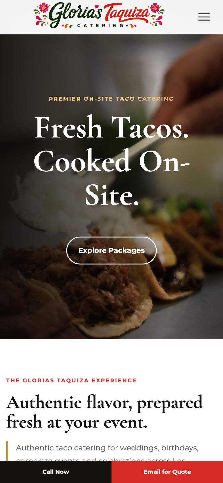 Gloria's Taquiza website on a phone