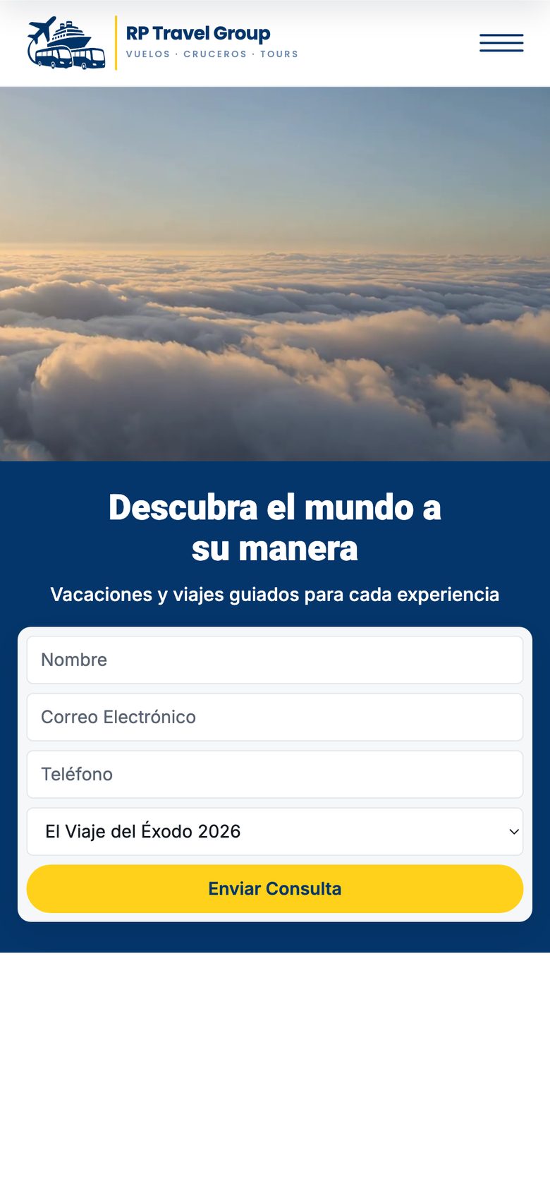 RP Travel Group website on a phone