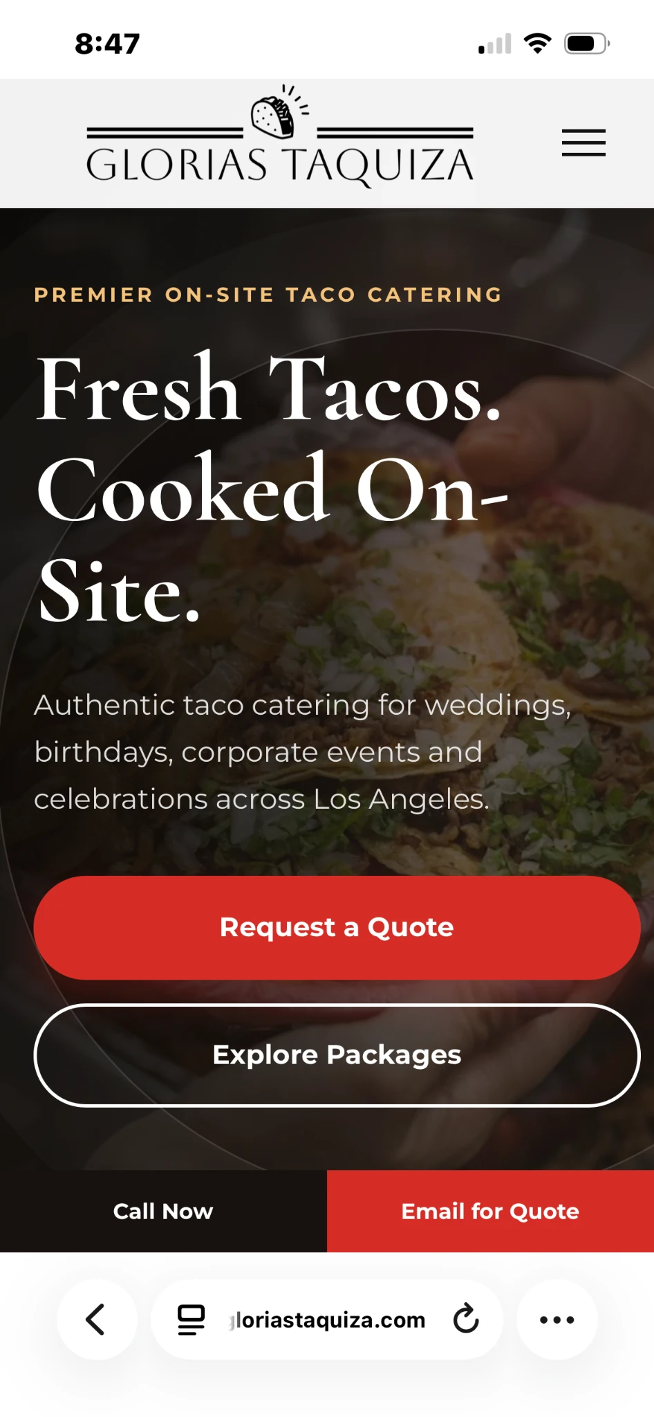 Gloria's Taquiza mobile website screenshot