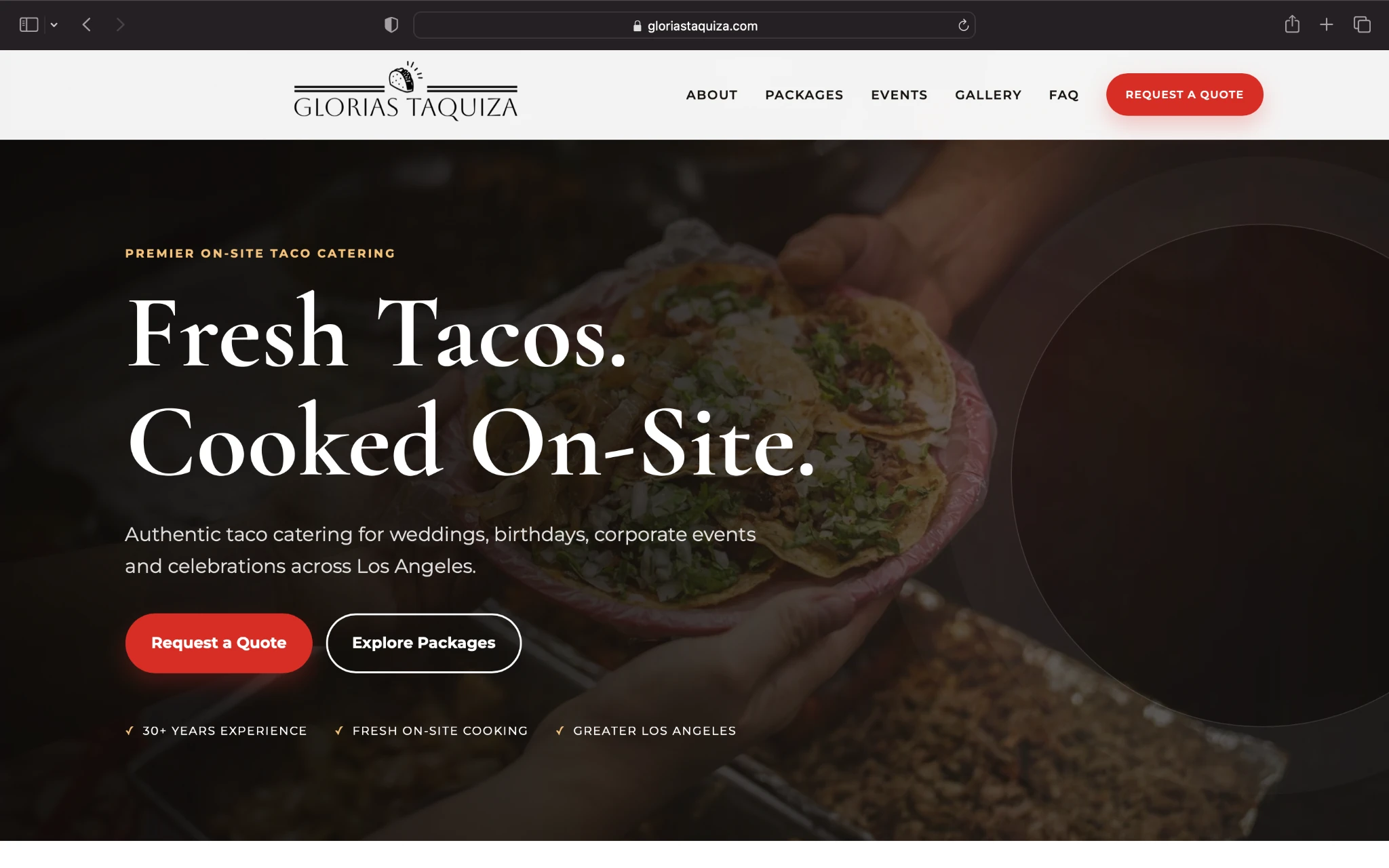 Gloria's Taquiza desktop website screenshot