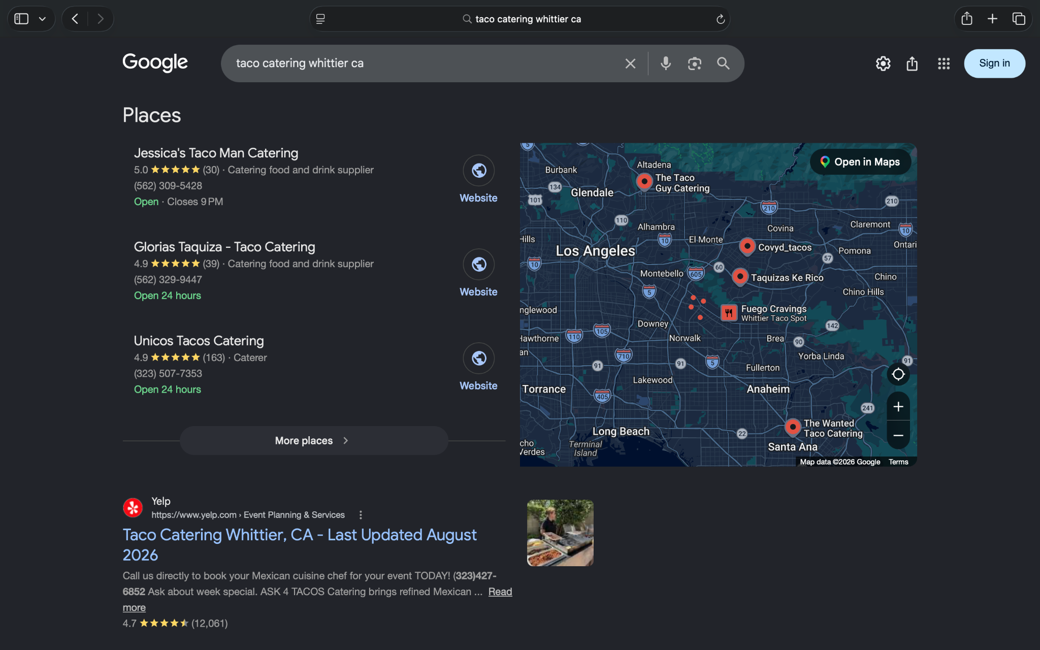 Gloria’s Taquiza Google Maps search placement