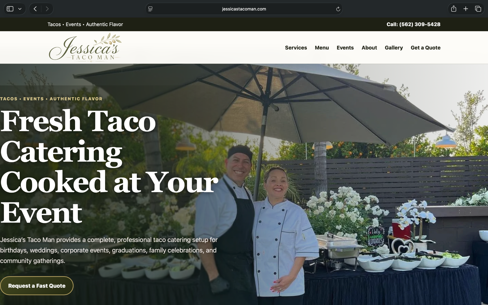 Jessica’s Taco Man website on desktop