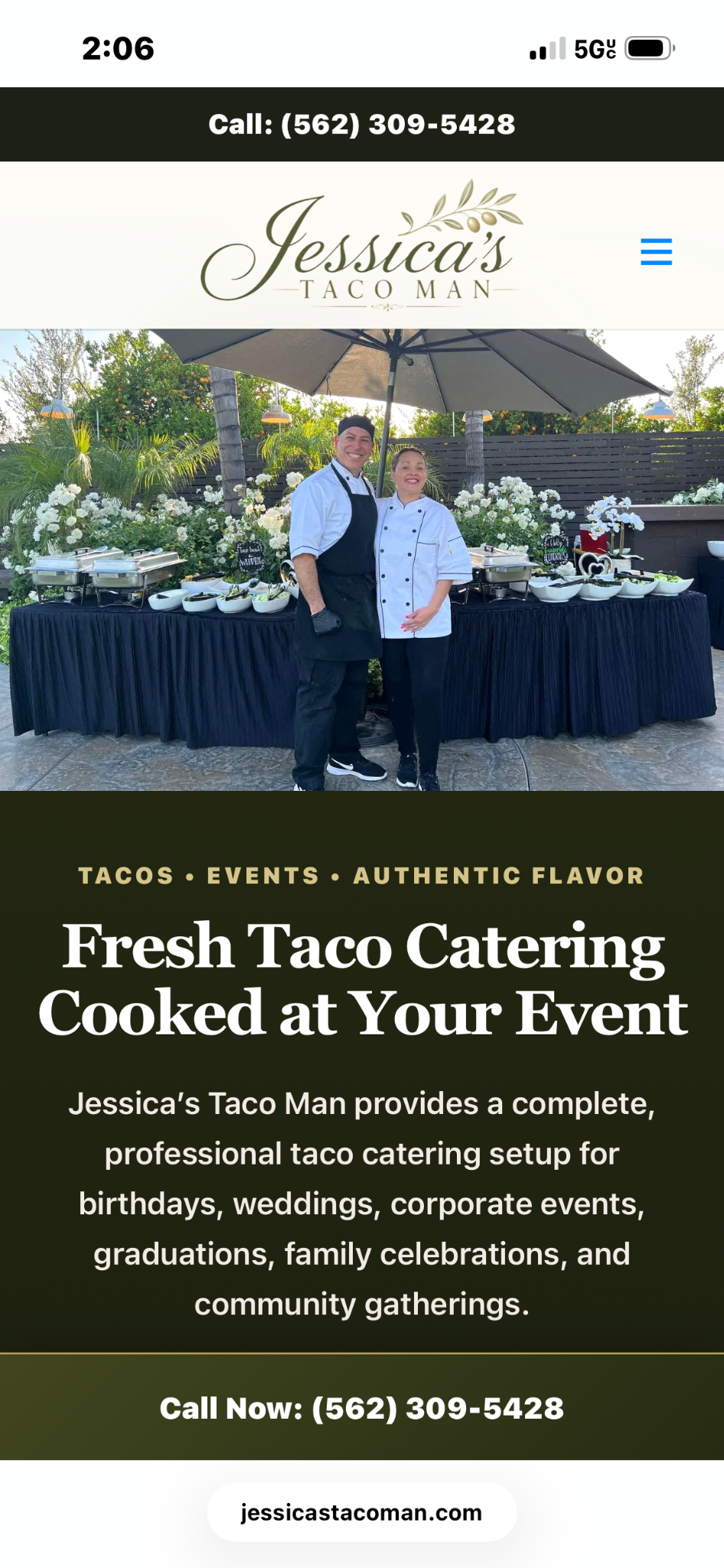 Jessica’s Taco Man website on mobile